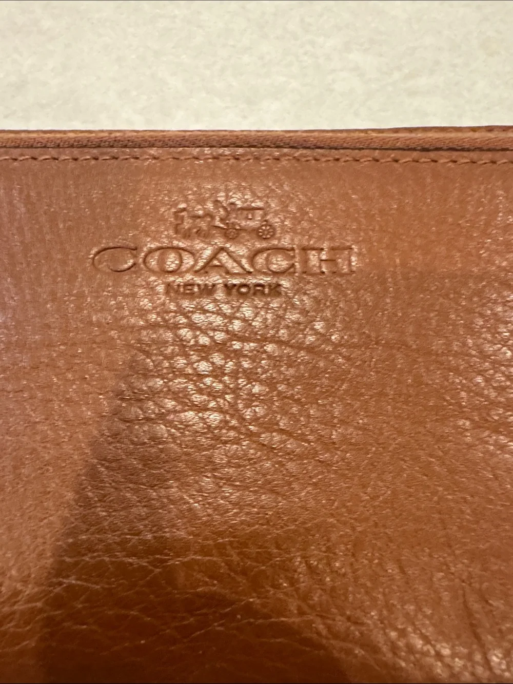 Coach Chestnut Brown Leather Zip Wallet with Embossed Logo